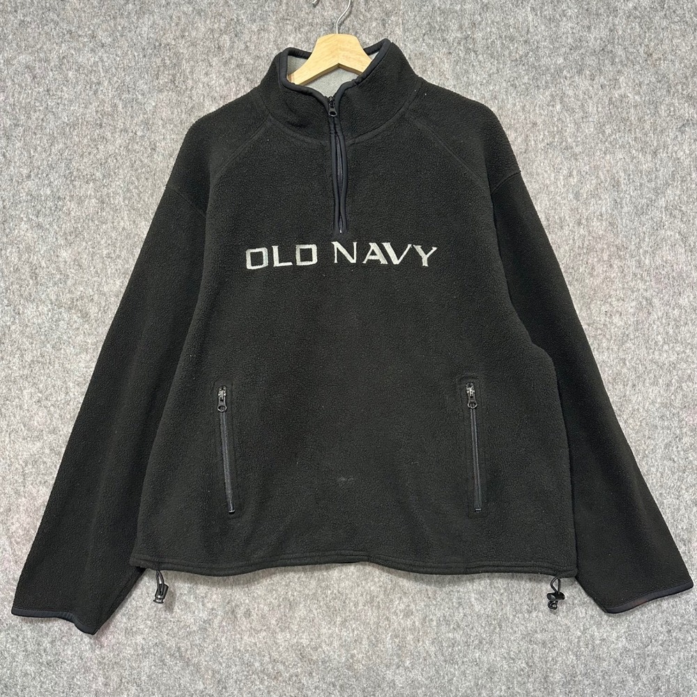 Y2K Old Navy Mens Black Fleece‎ Quarter Zip Vintage Pullover Sweatshirt XL